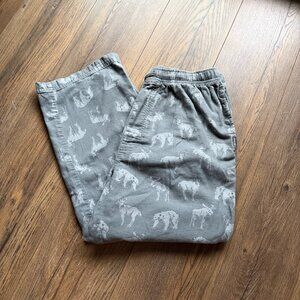 Men's Cotton PJ Pajama Pants Grey White Deer Print Size Medium